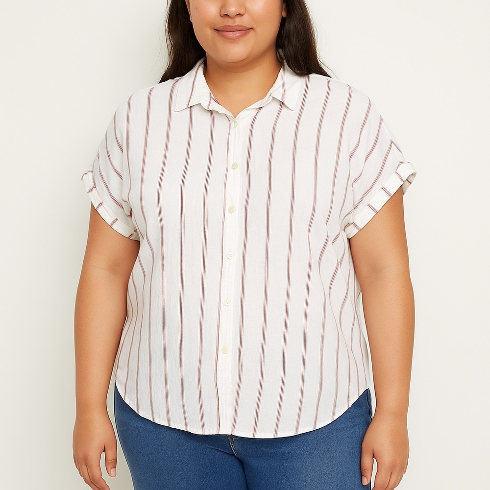 🤍Womens Universal Thread Striped Short Sleeve Button Up Shirt